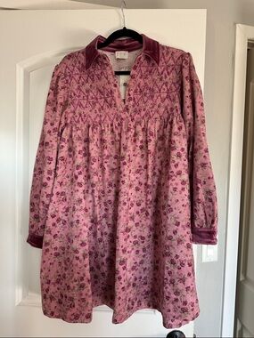 NWT Fate Pink Floral Smocked Long-Sleeve Tunic Dress